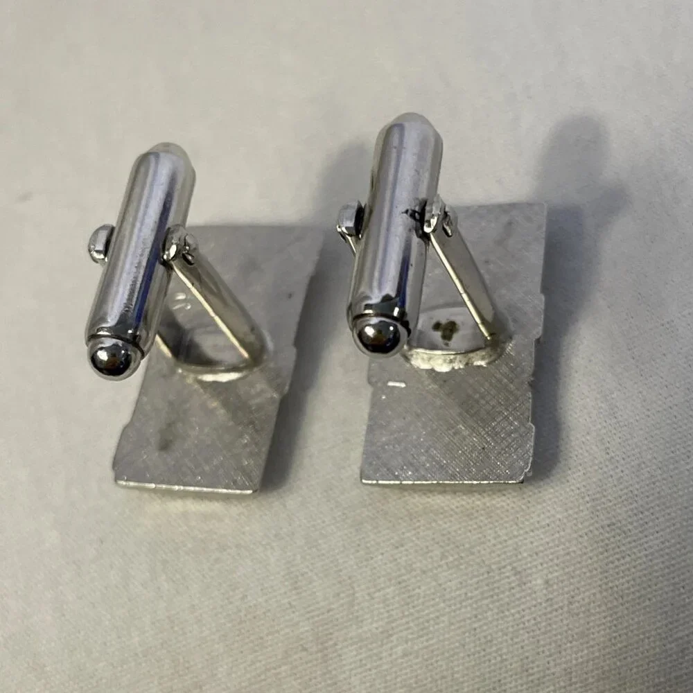 Vintage Anson Silver Tone Cufflinks Contrasting Textured and Smooth Diagonals